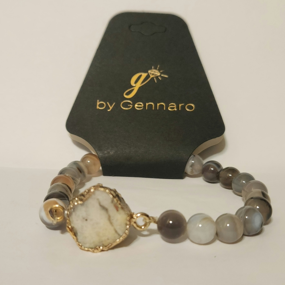 Crystal Stone Gray/White Beaded Stretch Bracelet by Gennaro